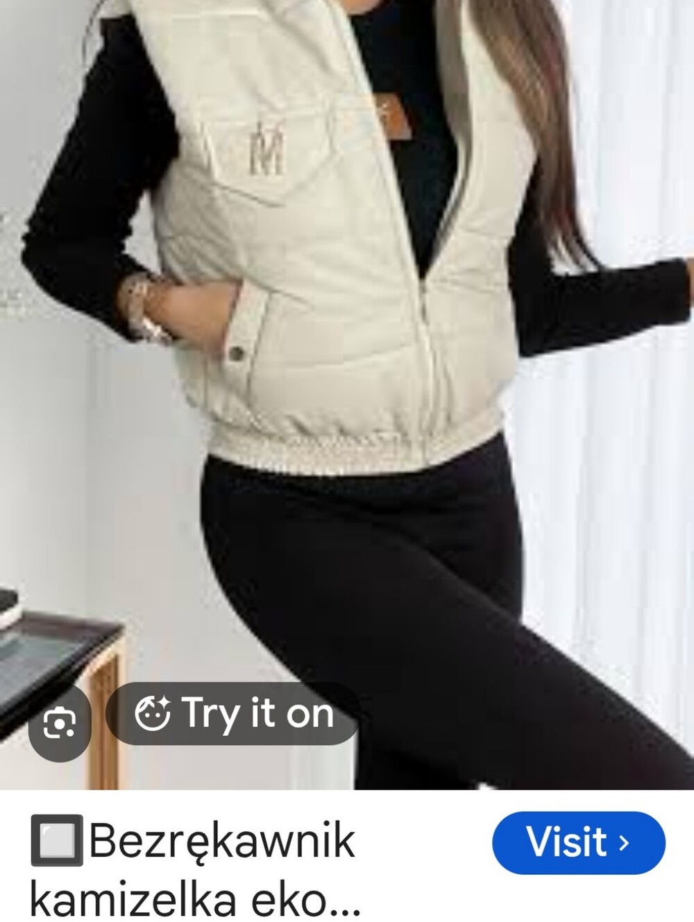 Cream Quilted Women's Puffer Vest with Zip